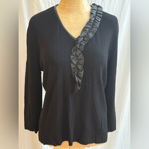 SOLD - NOT AVAILABLE Venini Black Ruffled with Leather Details Blouse